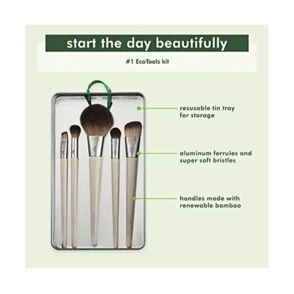 Ecotools Start The Day Beautifully Brush Set 5 Brushes & Storage Tray New in Box - Picture 3 of 9